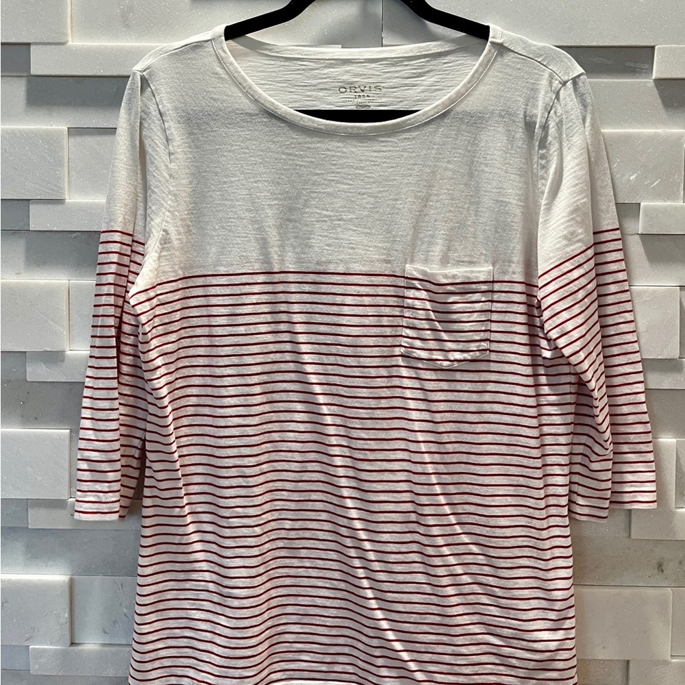 Orvis White Red Stripe Tee Boating - Women’s M